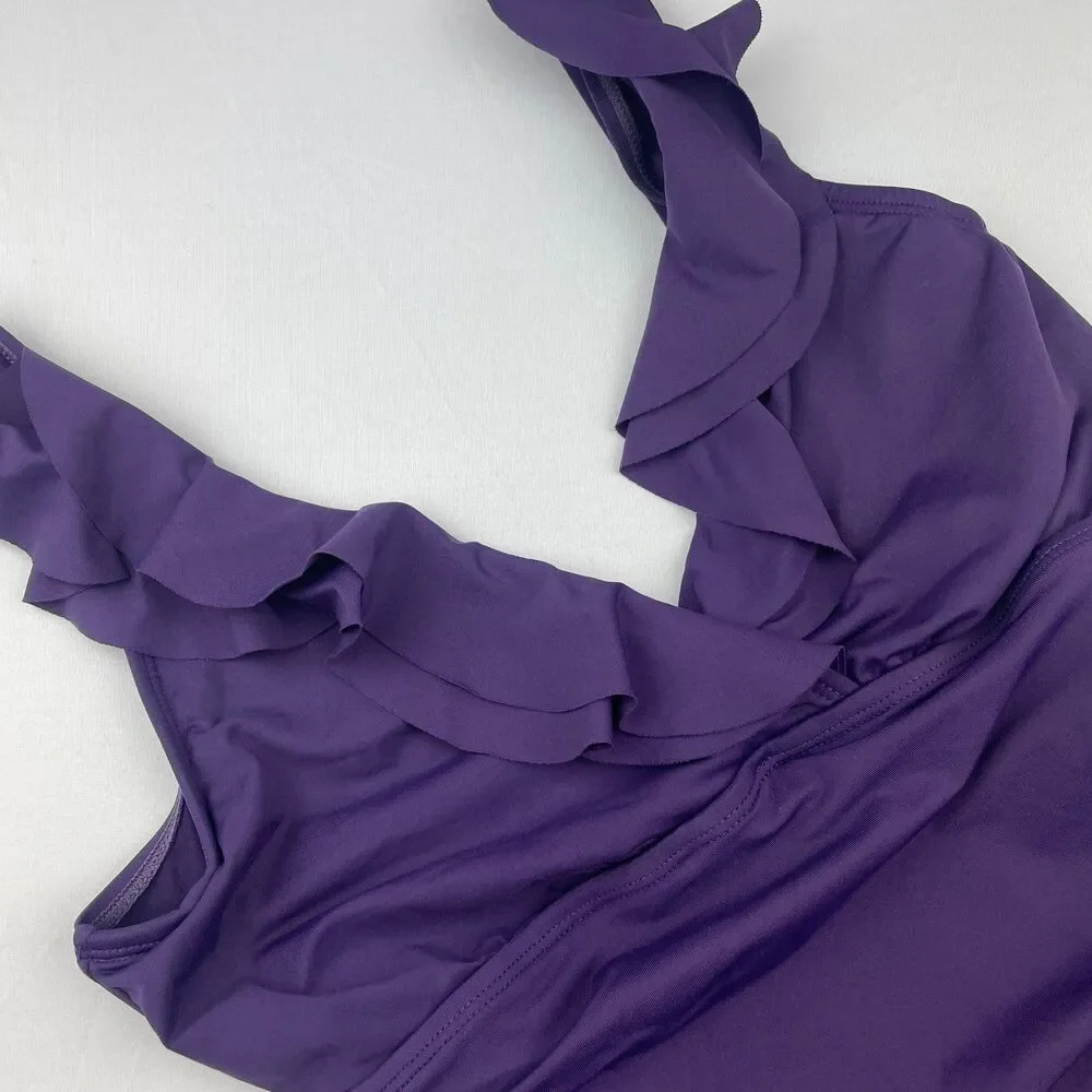 ~ Lauren Ralph Lauren 6 Swimsuit Underwire Tummy Control Ruffle 1-pc LRL Purple